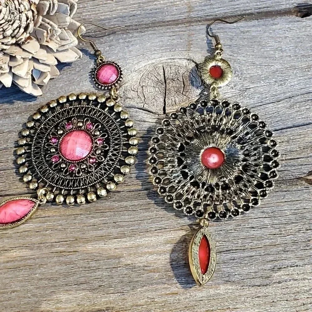 Vintage Neo Victorian Glam Long Faux Stone Dangle Earrings